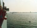 Click for Fullsize. (756 x 570) FINNJET passing the buoy fairway out of Rostock.. Note the skyline of Warnemünde coming into sight. (August 2002) Photo: Salomon Kaukiainen
