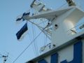 Click for Fullsize. (640 x 480) Finnish and Estonian flags as seen during a call in Tallinn in June 2003. Photo: Daniel Barabas